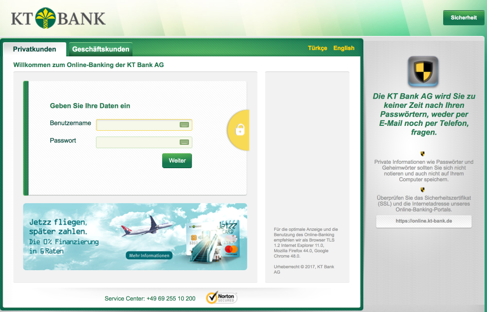 Online banking kt KT Bank